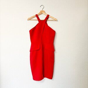 Bright Red Criss Cross Neckline Mini Dress Size Small